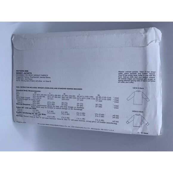 Kwik Sew Misses Coat Jacket Sewing Pattern sz XS-XL 3096 - uncut - Picture 2 of 2